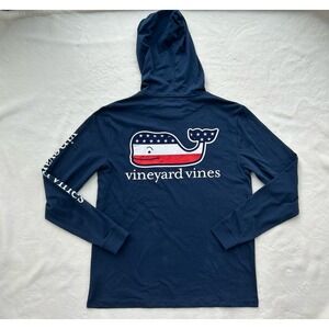 Vineyard Vines Mens‎ USA Flag Whale Hoodie Long  Sleeve T Shirt Navy Sz M NWT